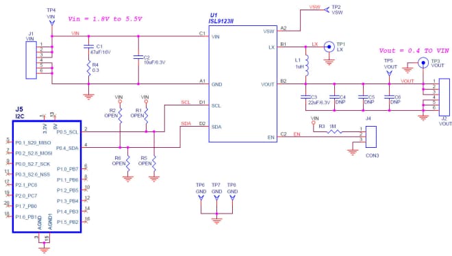 Schéma du circuit d'application - Renesas Electronics Cartes d'évaluation ISL9123xIIx-EVZ